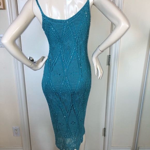 Karen Millen Turquoise Blue beaded Crotched Dress, Size 10 U.K. - Picture 8 of 16